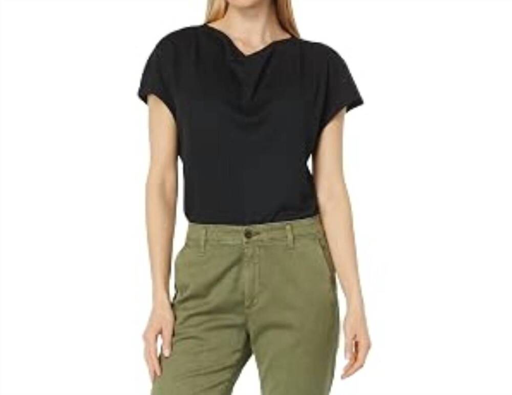 NEW VINCE cowl neck top in black